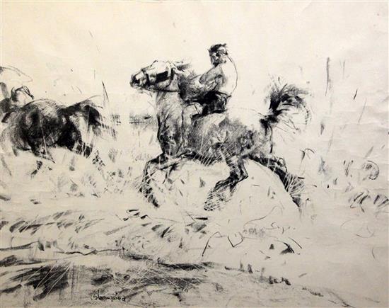 Edmund Blampied (1886-1966) Horse riders, overall 18.5 x 24in.